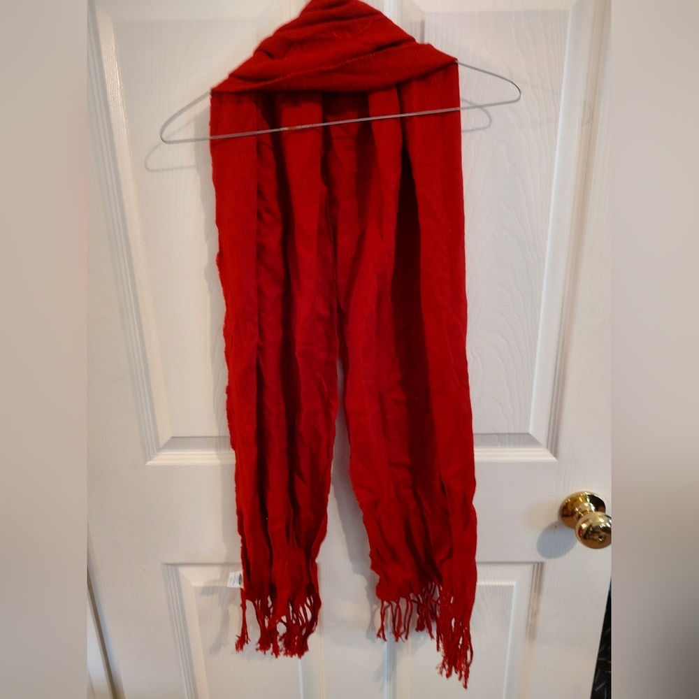Deep Red Scarf with Fringe